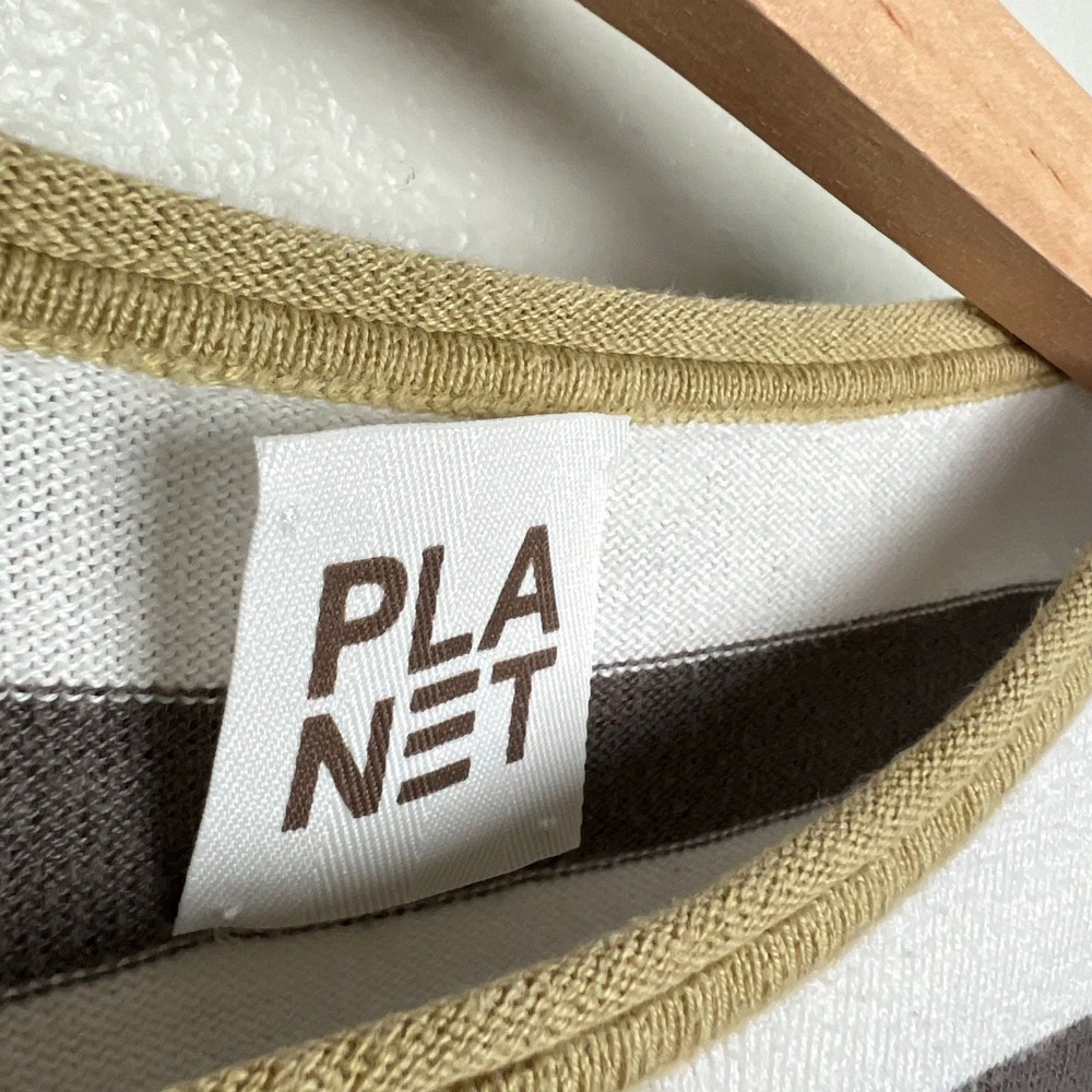 Planet by Lauren G Striped Pima Cotton Modal Knit Sweater Brown White One Size - Picture 4 of 10